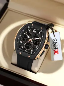 Men's Sporty Barrel Shaped Digital Watch, Fashionable Digital Watch with Date Display & Alarm Function, Trendy Watch for Daily Life