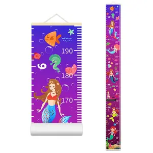 Growth Chart for Kids Baby, Removable Canvas Height Ruler with Beige Wooden Frame, Hanging Wall Measurement Chart for Toddler Room Nursery Decor, 79"X7.9"