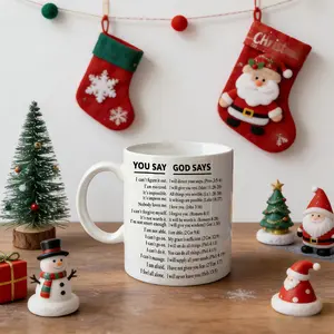 Inspirational 'You Say God Says' Ceramic Coffee Mug- 11oz, Black, with Bible Verses, Christian and More