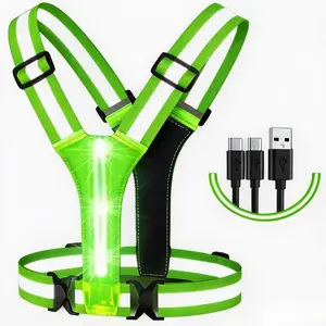 USB Rechargeable LED Reflective Running Vest, Water Resistant High Visibility Light Up Safety Gear, Adjustable for Night Running Cycling Dog Walking Men Women Kids