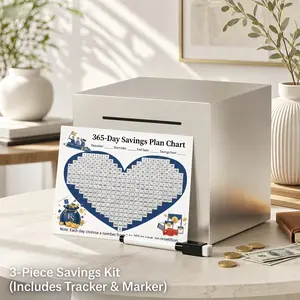 Minimalist Galvanized Steel Piggy Bank, Savings Challenge Kit with English Tracker & Marker, Unopenable Money Box for Adults, Alcancía de Metal