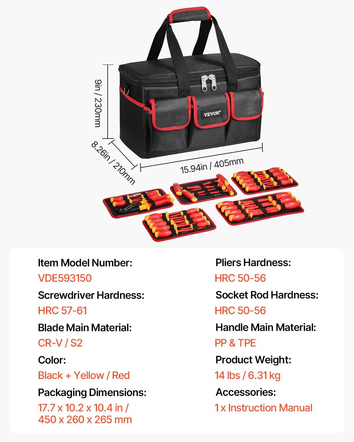 VEVOR Insulated Screwdriver Set, 50-Piece Professional Electrical Screwdriver Set, 1000V Insulated Electrician Tool, with Magnetic Tips, T-Handle Hex Wrench, Screwdriver, Single-Pole Voltage Tester VEVOR Insulated Screwdriver Set, 50-Piece Professional Electrical Screwdriver Set, 1000V Insulated Electrician Tool, with Magnetic Tips, T-Handle Hex Wrench, Screwdriver, Single-Pole Voltage Tester