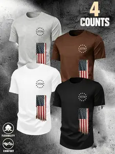 American Style Independence Day 1776 Becky Rose Star Circle Flag Print Short Sleeve T-Shirt, Streetwear, Quick-Dry Breathable Fabric, Four Basic Colors