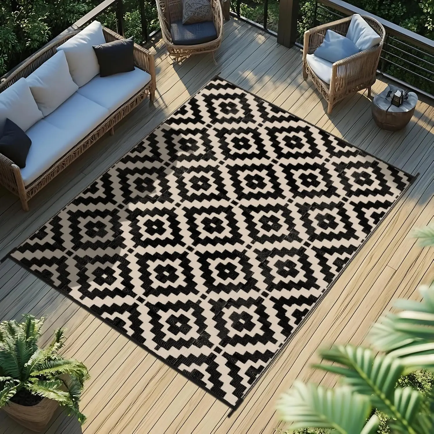 Rug 5x8 ft Waterproof Reversible Straw Rugs for Decor Clearance Outside Large RV Camping Area Carpet Mat for Porch Deck Balcony Pool Backyard Beach Door