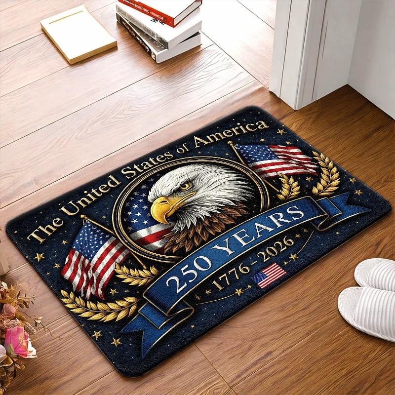 250th Anniversary Eagle Flag Themed Non-Slip Floor Mat, Surface and Rubber Backing, Durable and, Machine Washable, Bedside Mat, Dog Mat, Foot Mat, Carpet, Entrance Mat, Door Mat, Bedside Carpet, Front Door Mat