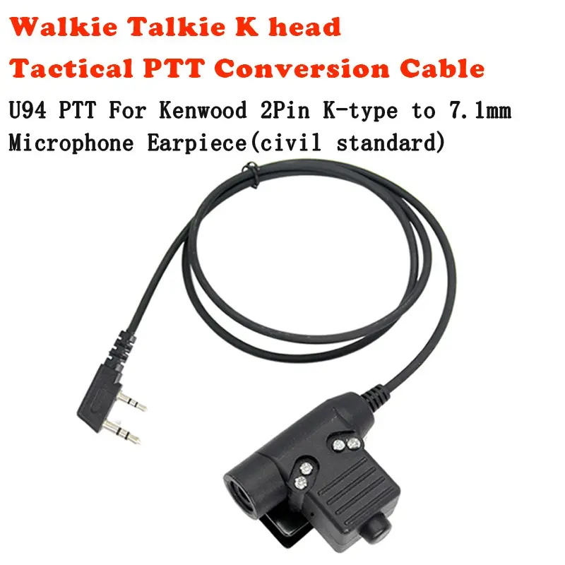 2pin K-head civil standard Tactical U94 PTT Button Switch Adapter Cable Convert to 7.1mm U174 Tactical Aircraft Headset Earpieces For Kenwood K Plug Baofeng UV5R UV5RE UV82 Two-way Radio