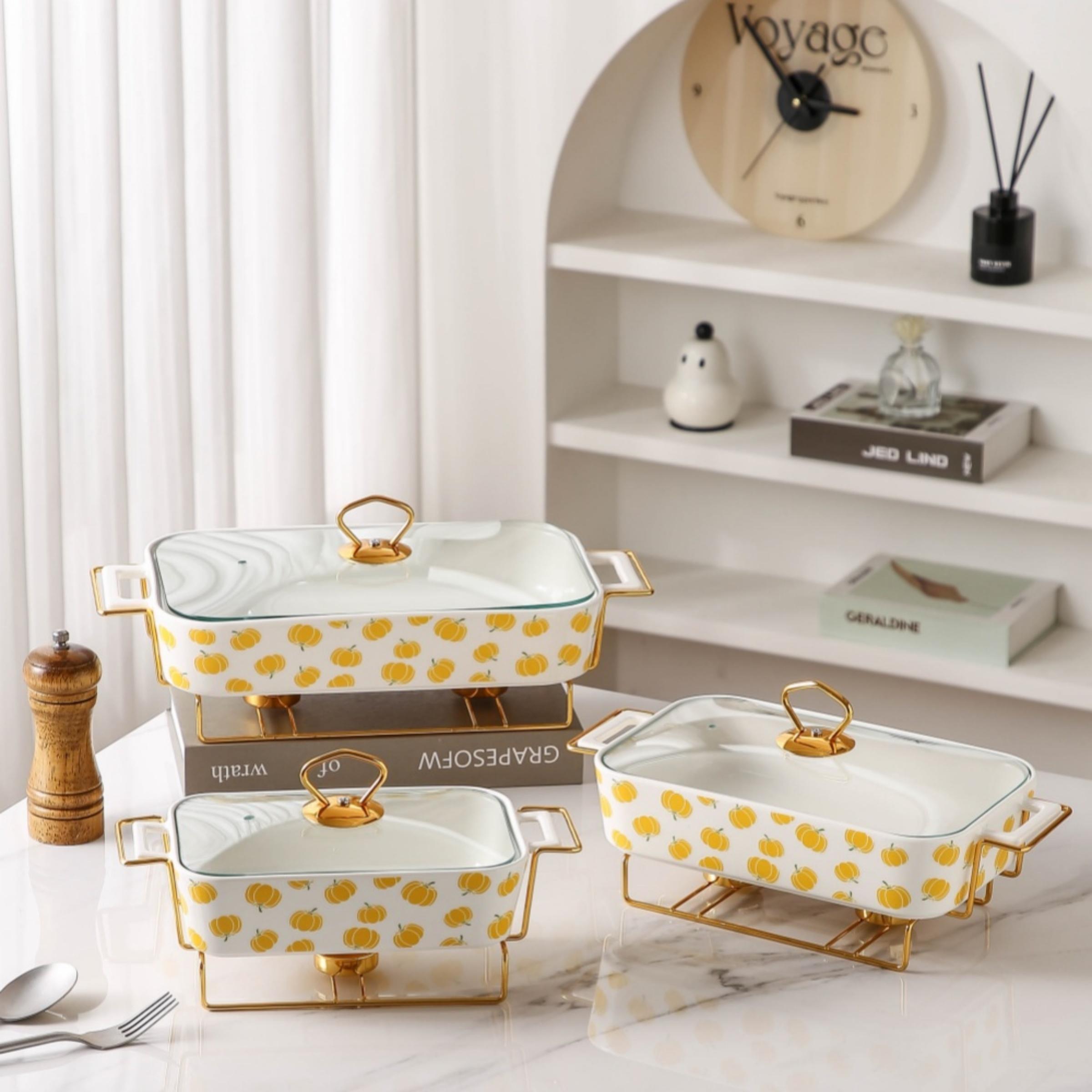 Rectangular Ceramic Casserole with Lid, High-Temperature Glazing for Halloween and Christmas, Available in Three Sizes, Creative Pot Holder for Home Dining & Parties