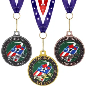 Metal Fusion Medals 2" Cornhole Dinkball Soccer 1st 2nd 3rd Place Award Medals with Ribbons   Brown Trophy for  Participation Winner Prize