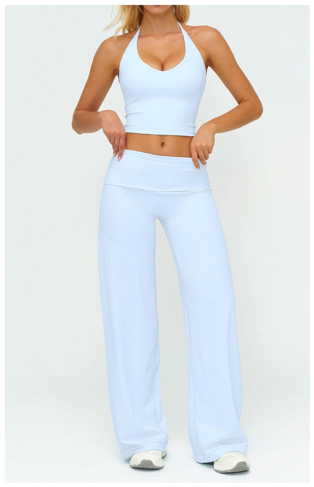 Sporty Two-Piece Set Women's Plain Crop Cami Top & Flare Leg Pants Sports Set 78% Nylon 22% Spandex Comfy Breathable for Yoga Gym Workout Running,Comfortable Workout Wear, Yoga Workout Activewear