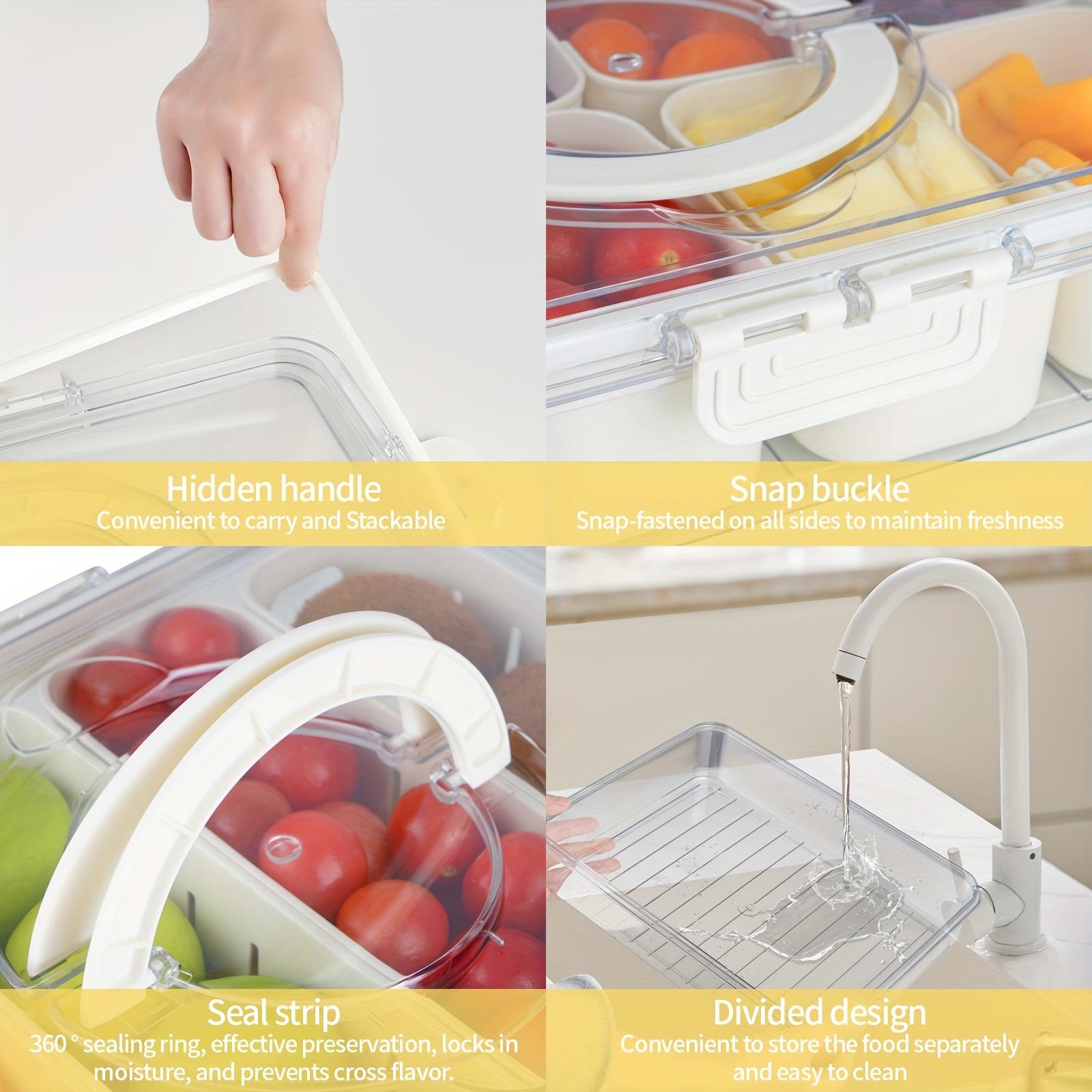 1pc, Multi-Compartment Box With Handle, Plastic Food Serving Tray With Lid, Stackable Fruit And Vegetable Container, 8 Detachable Mini Boxes For Snacks, Salads, Candy