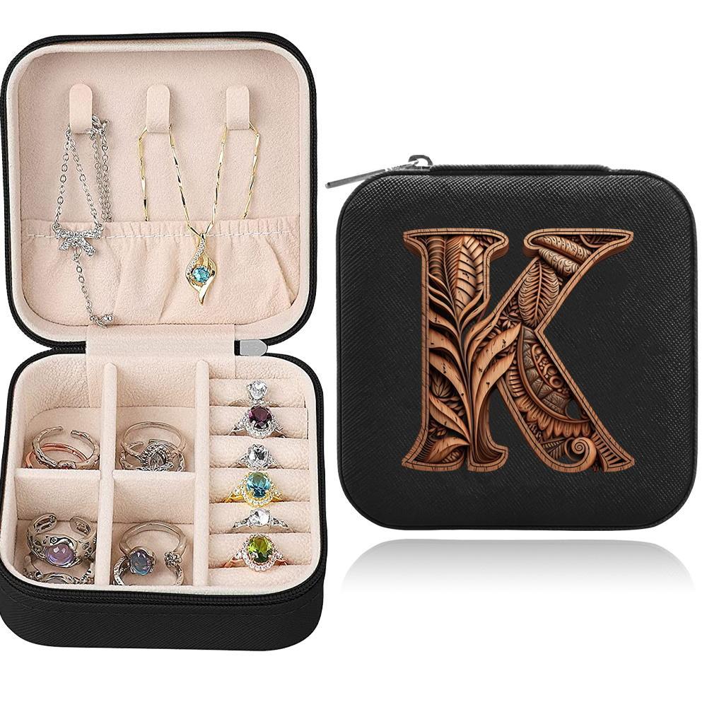 Jewelry Storage Box, 1 Count Letter Pattern Jewelry Organizer with Zipper & Flip Design, Cosmetics Storage Box for Travel & Home, Jewelry Storage Unit
