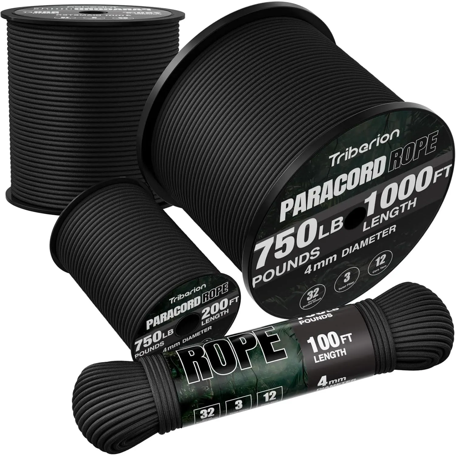 Paracord 750 lbs - 1000 ft/500 ft/200 ft/100 ft 5/ 32inch Parachute Cord 4mm 12-strand Paracord - Heavy-duty cord, suitable for survival, camping equipment, life-saving bracelets, clothesline