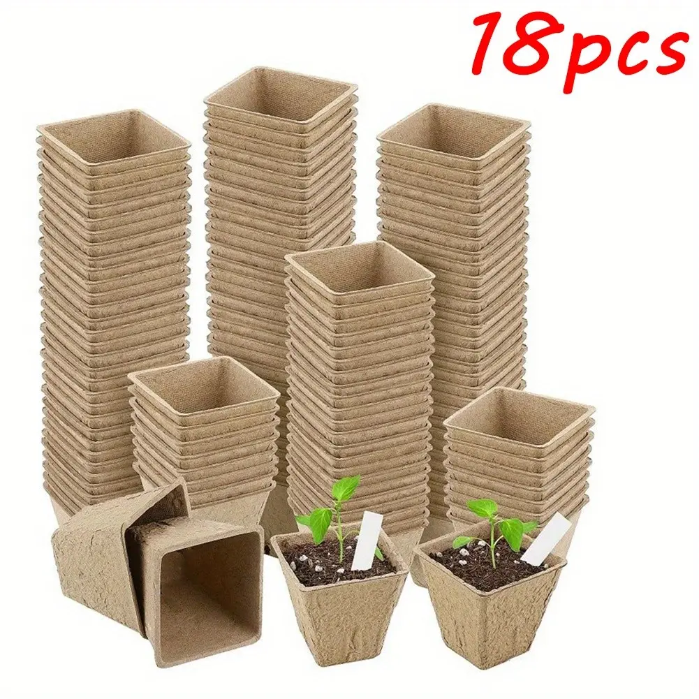 18-Pack Square Paper Pulp Seedling Cups, Biodegradable Gardening Planting Pots, Disposable Nutrient Paper Cups for Seed Starting, Planting Containers