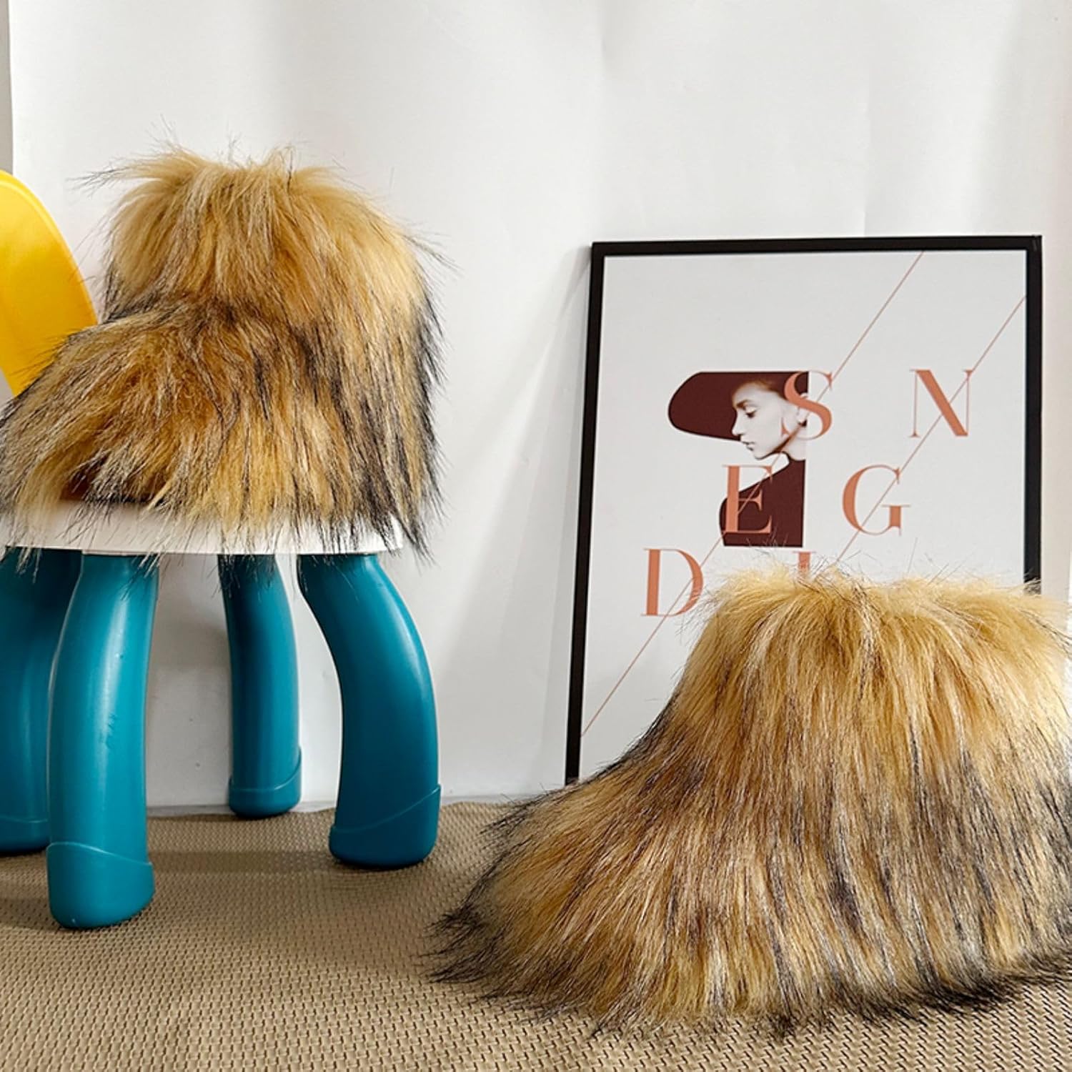 Girls Winter Short Boots Fluffy Furry Flat Snow Boots, Suitable for Winter Outfits