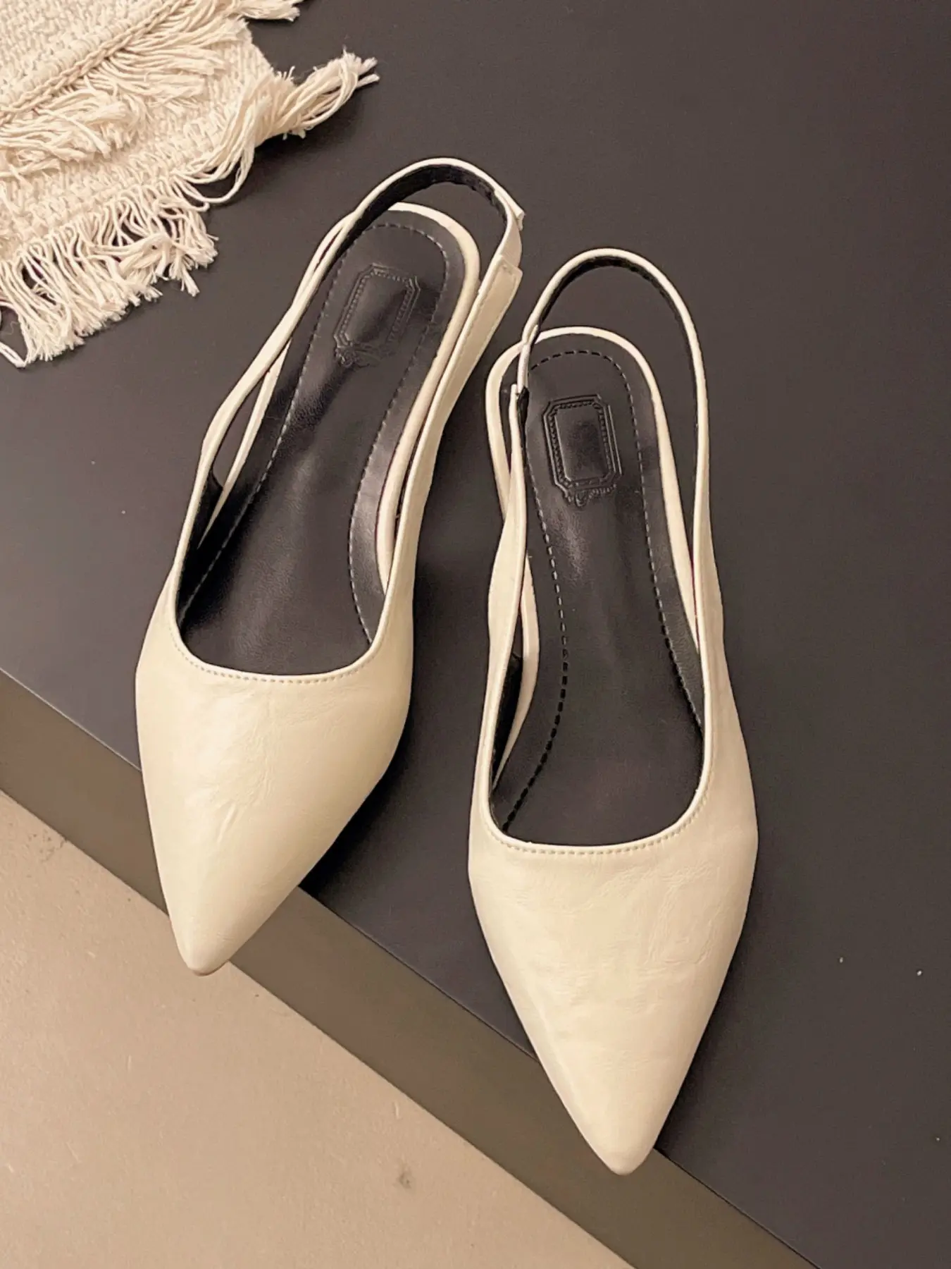 Women Pointed Toe Slingback Low Block Heel Pumps Trendy Wrinkle Leather Hidden Elastic Back Strap Slip On Dress Shoes Office Dating Daily Smart Casual Outfits 4 Colors Dark Brown Black Silver Cream White