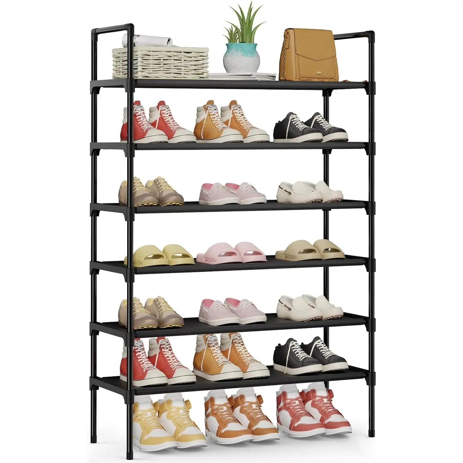 Shoe Rack - 6-Tier Shoe Organizer, Shoe Rack for Closet, Entryway, Bedroom, Easy- Assembly Shelf with Side Handles, 27.6" Wide - 6, Black