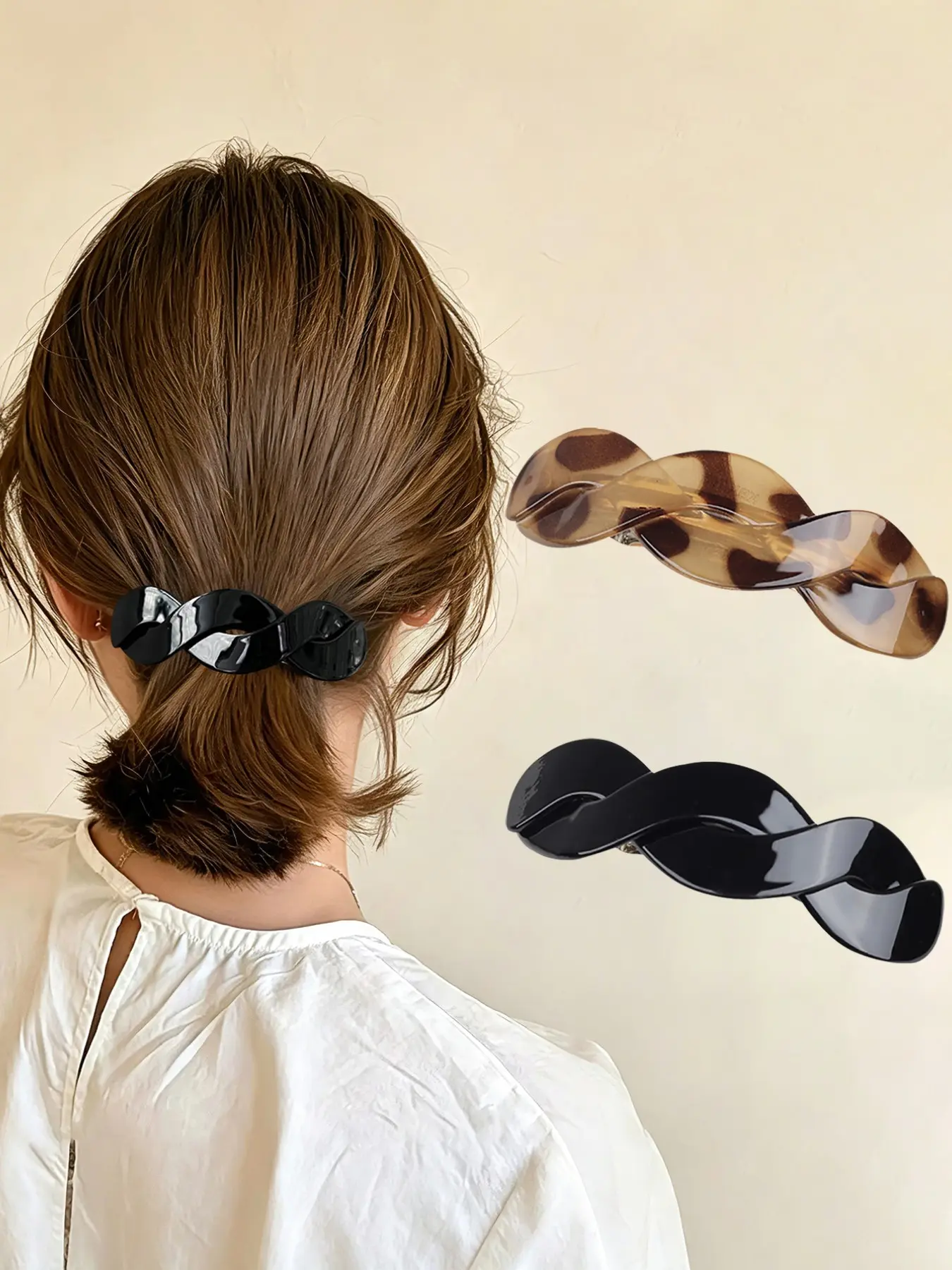 2pcs Leopard Print Hair Clips, Elegant Braid Spring Clips, Half-Up Back Bun Clips, High-End Ponytail Clips, One-Piece Hair Accessories
