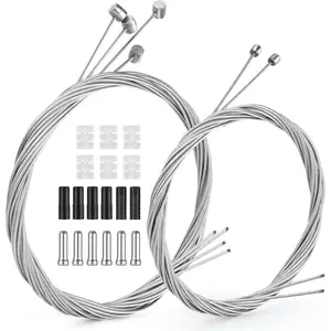 Premium Universal MTB Mountain Bike Brake Cable Kit, 4 Brake & 2 Shifter Cables Derailleur Replacement Set with End Caps O-rings Housings