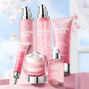 Sadoer Korean Skincare Set, Cherry Blossom Collagen Face Care 6pcs, Hydrating, Nourishing and Radiant, Suitable for All Skin Types, Hydrate