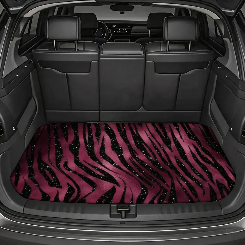 WOYUO Universal Fit Car Trunk Mat - Polyester Synthetic General Cargo Liner, Stylish Pink And Black Glitter Zebra Print, Non-Slip Waterproof Fabric, Easy Install For SUV Hatchback Owners