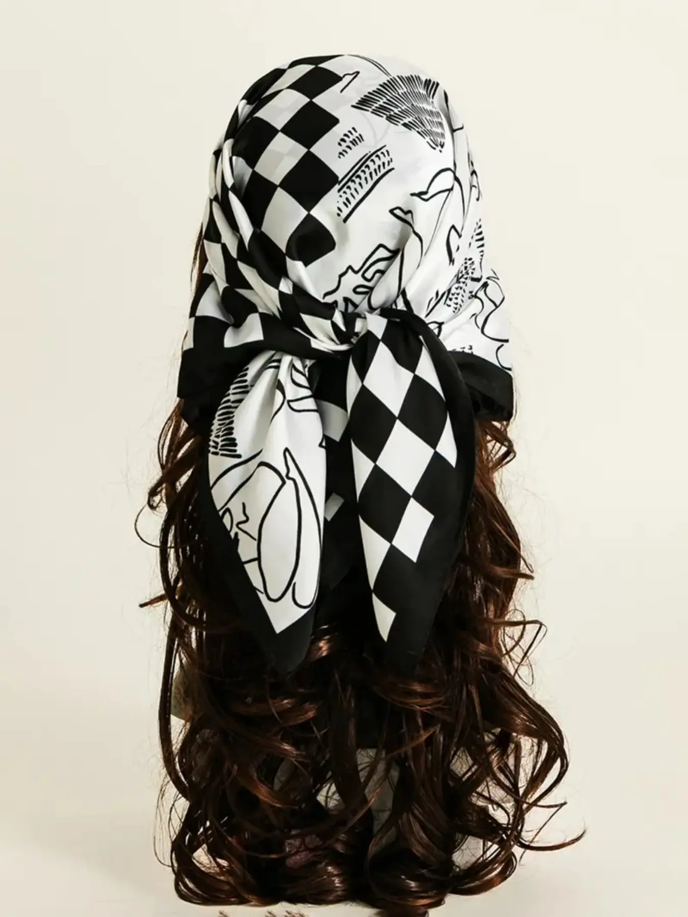 Checkered Scarf for Women, & Chessboard Headscarf, Versatile Head Wrap and Neck Scarf, Trendy Fashion Accessory for Daily Wear