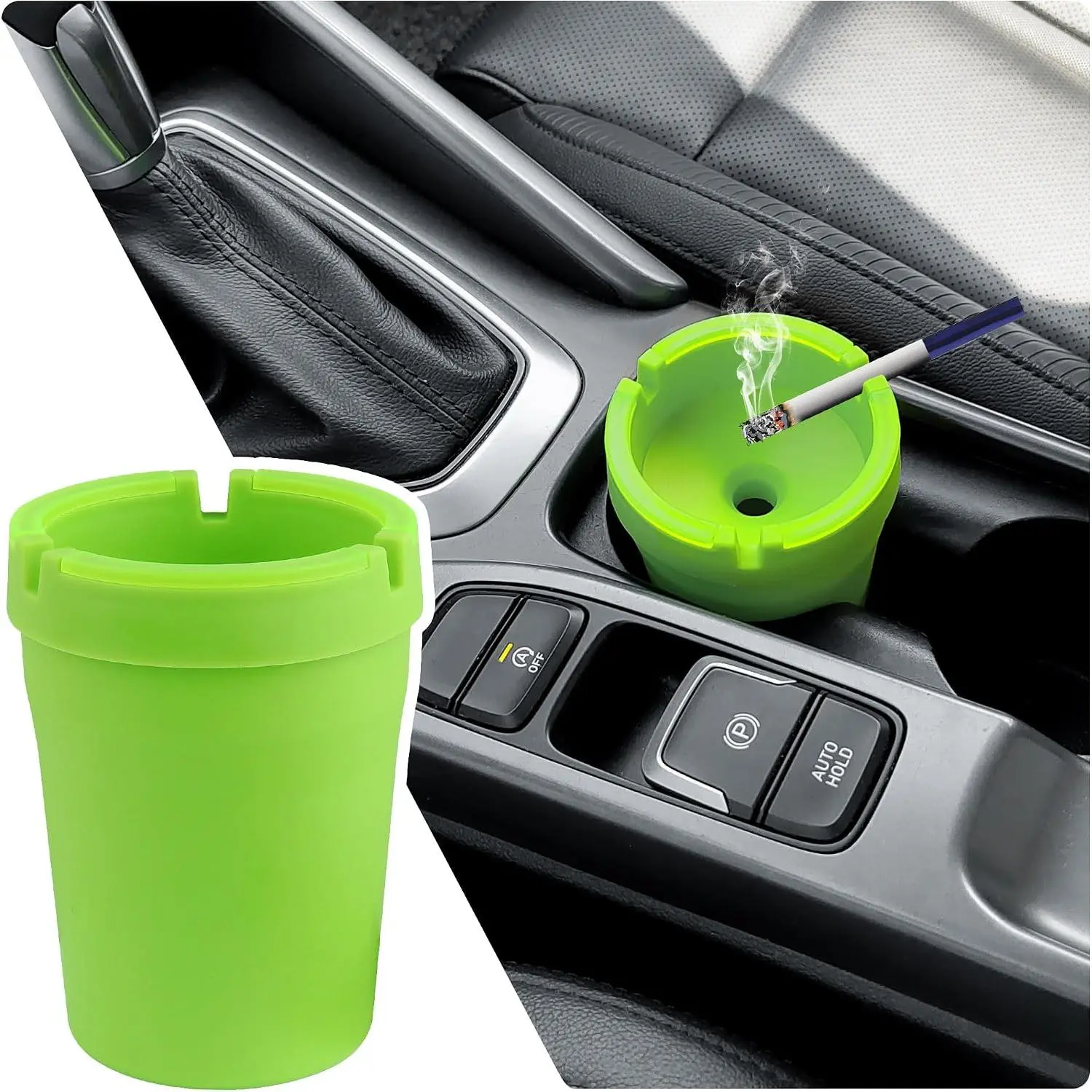 Smell-Proof Portable Cup Holder Ashtray - ABS Plastic, Multifunctional with Funnel Lid, Removable Layers for Cars/SUVs, Car Interior Stowing & Tidying Accessory (Green, Multicolor Option)
