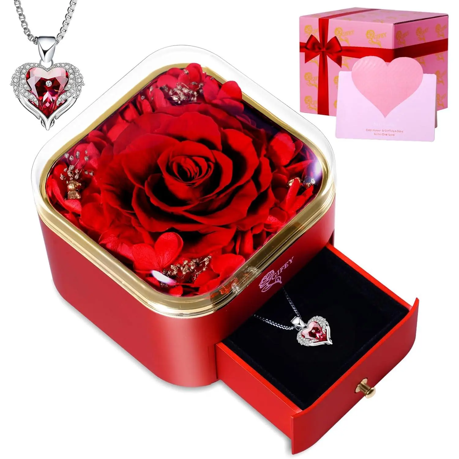 Preserved Real Rose with Necklace - Eternal Roses Forever Flower, Romantic  for Women, Wife, Mom, Girlfriend - Valentine's,  Day, Anniversary, Birthday Present