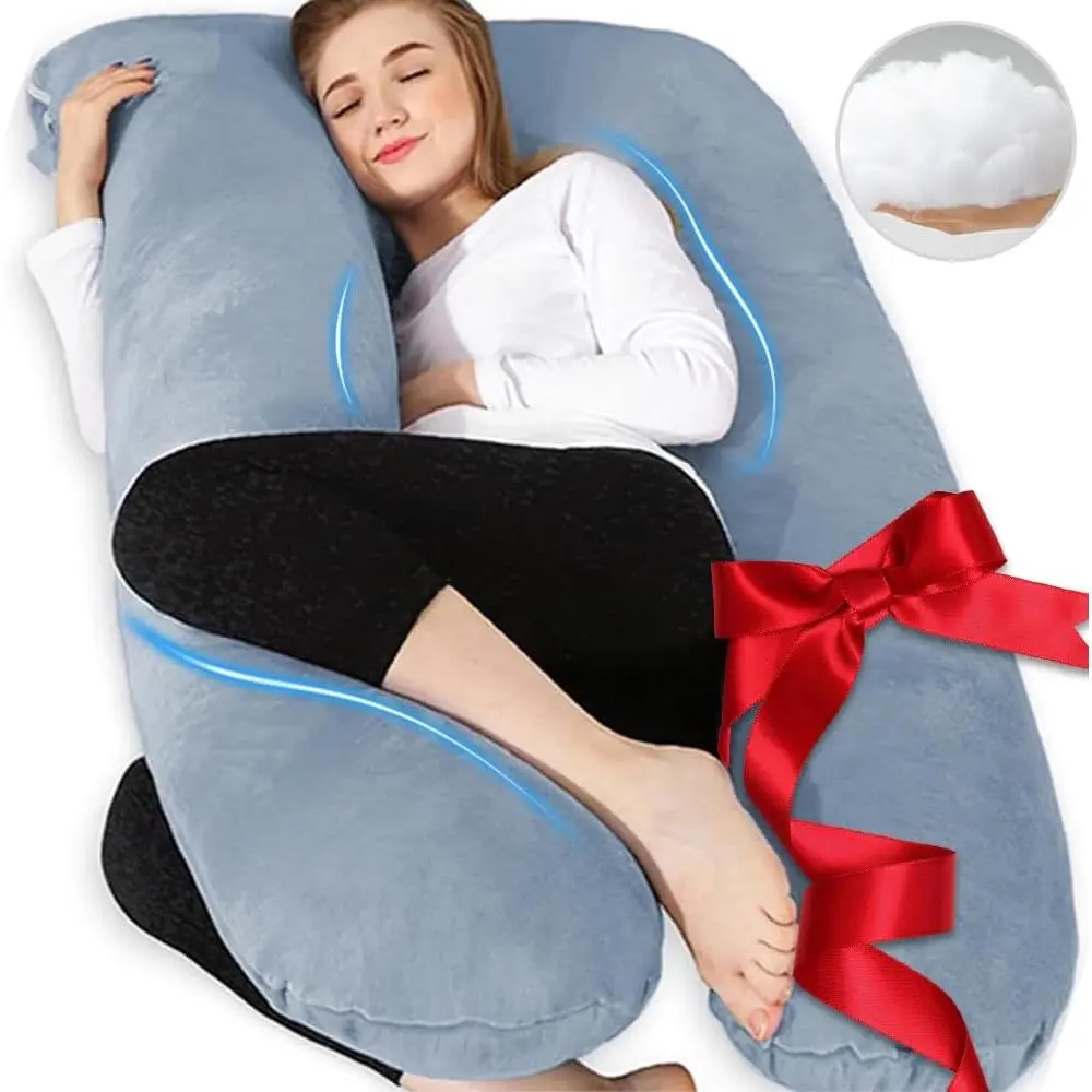 Pregnancy Pillows - U Shaped Maternity Pillow for Pregnant Women with Velvet Removable Cover - 55 inch Pregnancy Pillows for Sleeping - Body Pillows for Adults Full Support - Grey