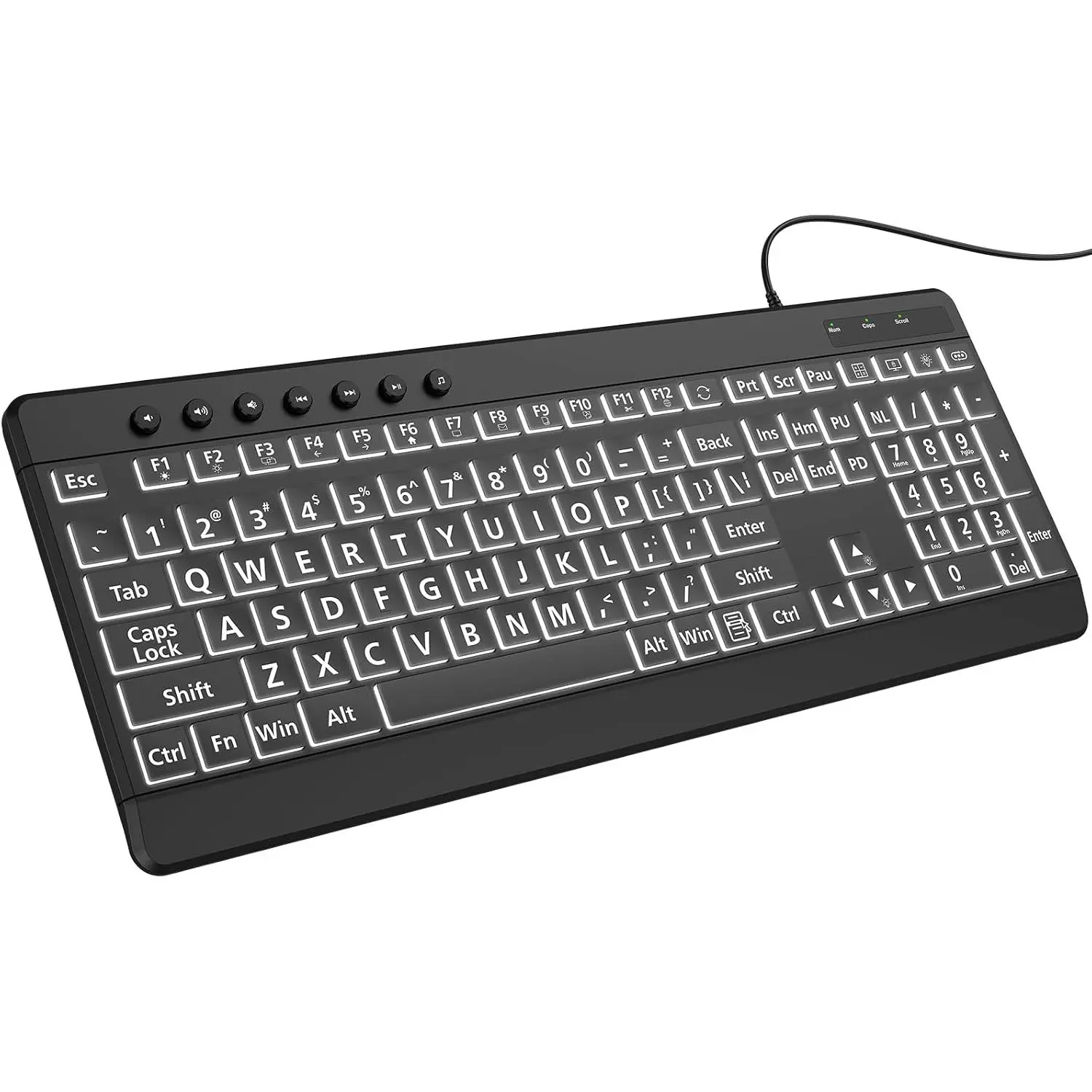 Large Print Backlit Wired Keyboard,7-Colors Backlight | Full Size ,Oversize Letters Light Up ,Compatible for Windows, Laptop, PC