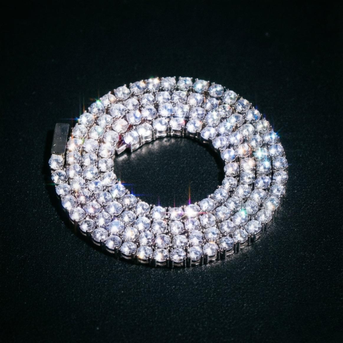 3/4/5MM Spring Buckle Iced Out Full Moissanite Tennis Chain Necklace – Gold Silver Color Hip Hop Jewelry Bling Men Women