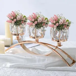 3 Arms Crystal Bowl Tealight Candelabra Votive Candle Stand, Candlestick Holders Wedding Centerpieces For Tables Crystal Candlestick,Centerpiece Table Decorations