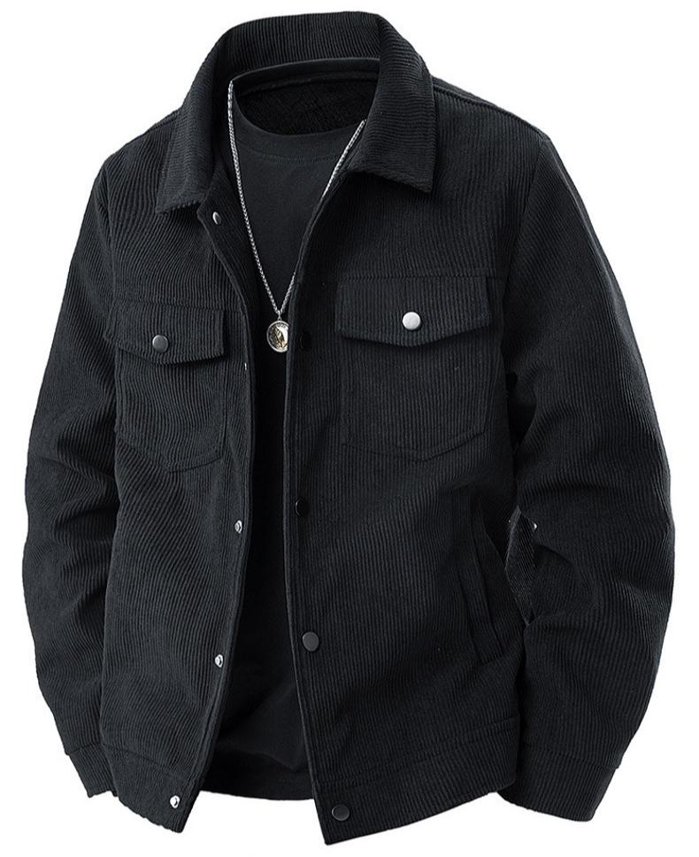 BIGWIG autumn and winter men's corduroy jacket, lapel work jacket, men's warm jacket, men's coat, easy to care for, solid color design, autumn layering items, full zip quilted lining, casual loose warm, vintage wool coat