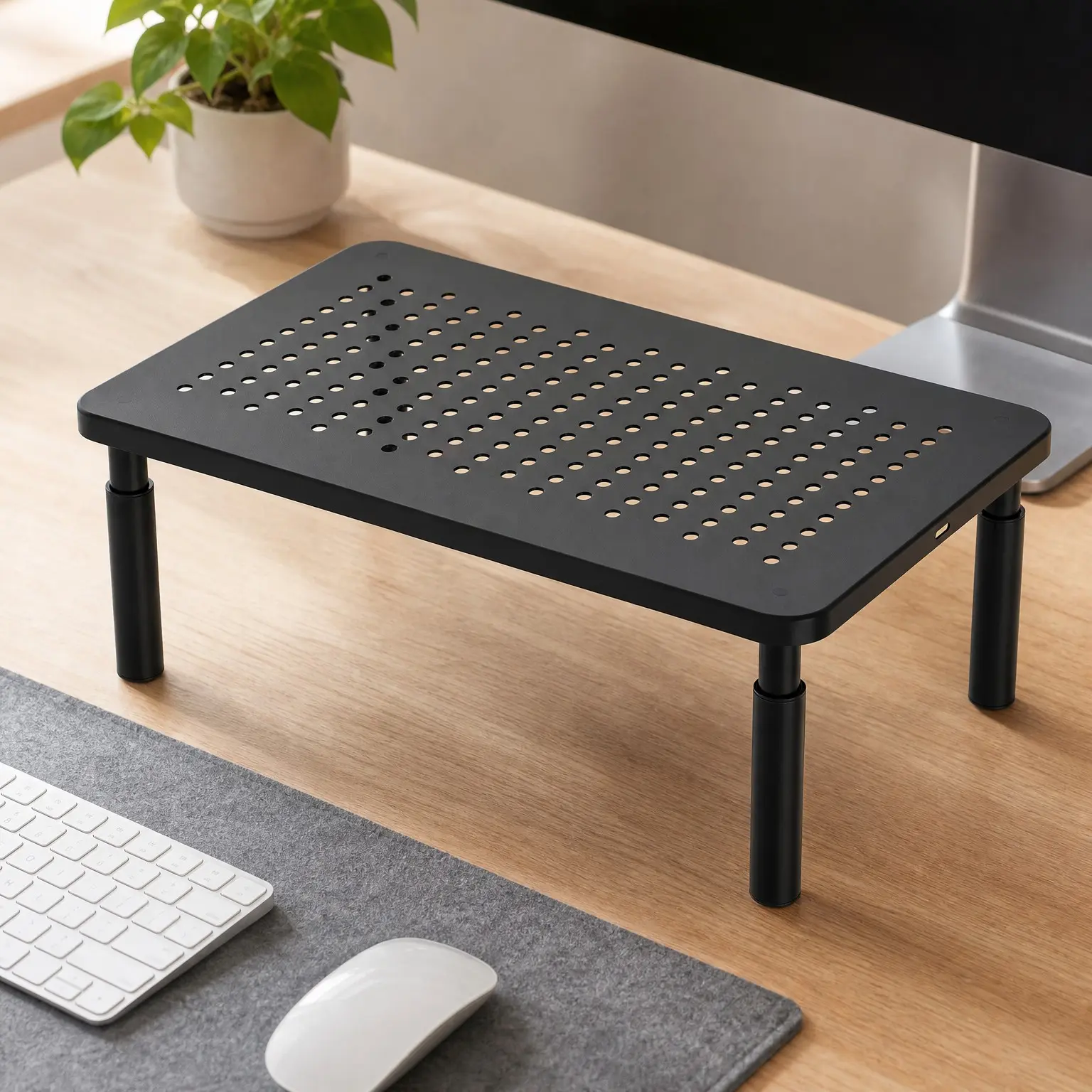 Adjustable Computer Monitor Stand for Desk, Laptop Riser, up to 44 lbs, Under-Desk Storage, Fits Monitors Laptops Printers, Home Office School Supplies (STT003), 1 Pack, Black