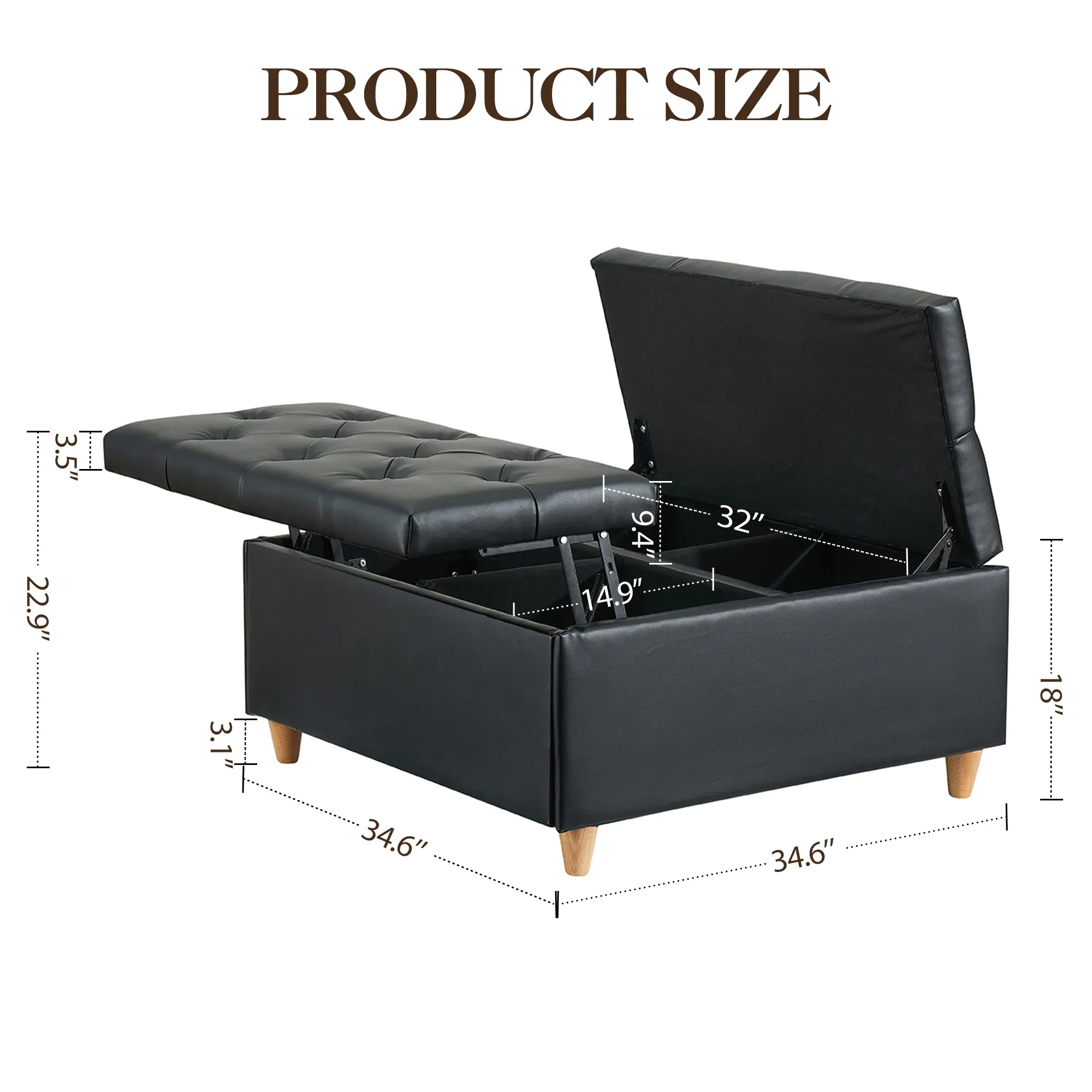 Large Upholstered Storage Ottoman Bench - Square Lift Top Coffee Table Footstool, Multi-Functional & Sturdy, Ideal for Living Room or Bedroom