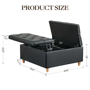 Large Upholstered Storage Ottoman Bench - Square Lift Top Coffee Table Footstool, Multi-Functional & Sturdy, Ideal for Living Room or Bedroom