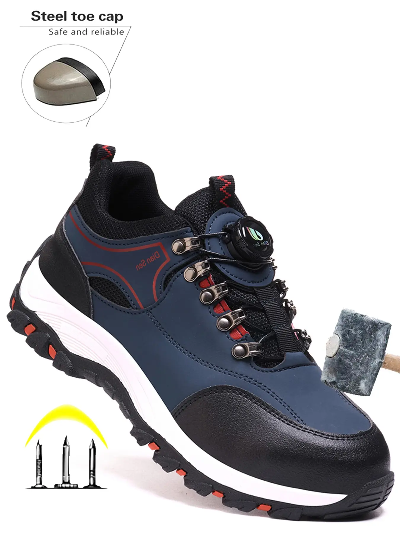 Steel Toe Shoes for Men Lightweight Work Rotary Buckle Safety Shoes Sneakers Comfortable Safety Toe Sneakers Stylish Work Shoe Anti-Punctur Anti-smash for Outdoor work
