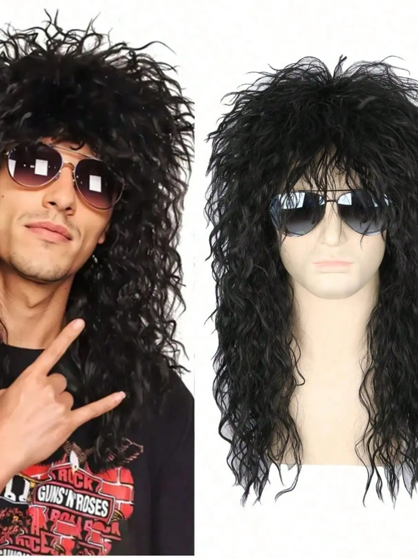 Long Curly Gradient Synthetic Wig for Men & Women, Perfect for 70s 80s Rocker Mullets, Ideal for Parties & Costumes