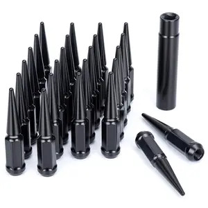 14mmx1.5 Wheel Spike Lug Nuts for Chevy Silverado Sierra 1500 ,24pcs 14x1.5 Spiked Lug Nuts Conical Bullet Seat +1 Socket Key, One-Piece Design for F150 Ram 1500 Aftermarket Wheel