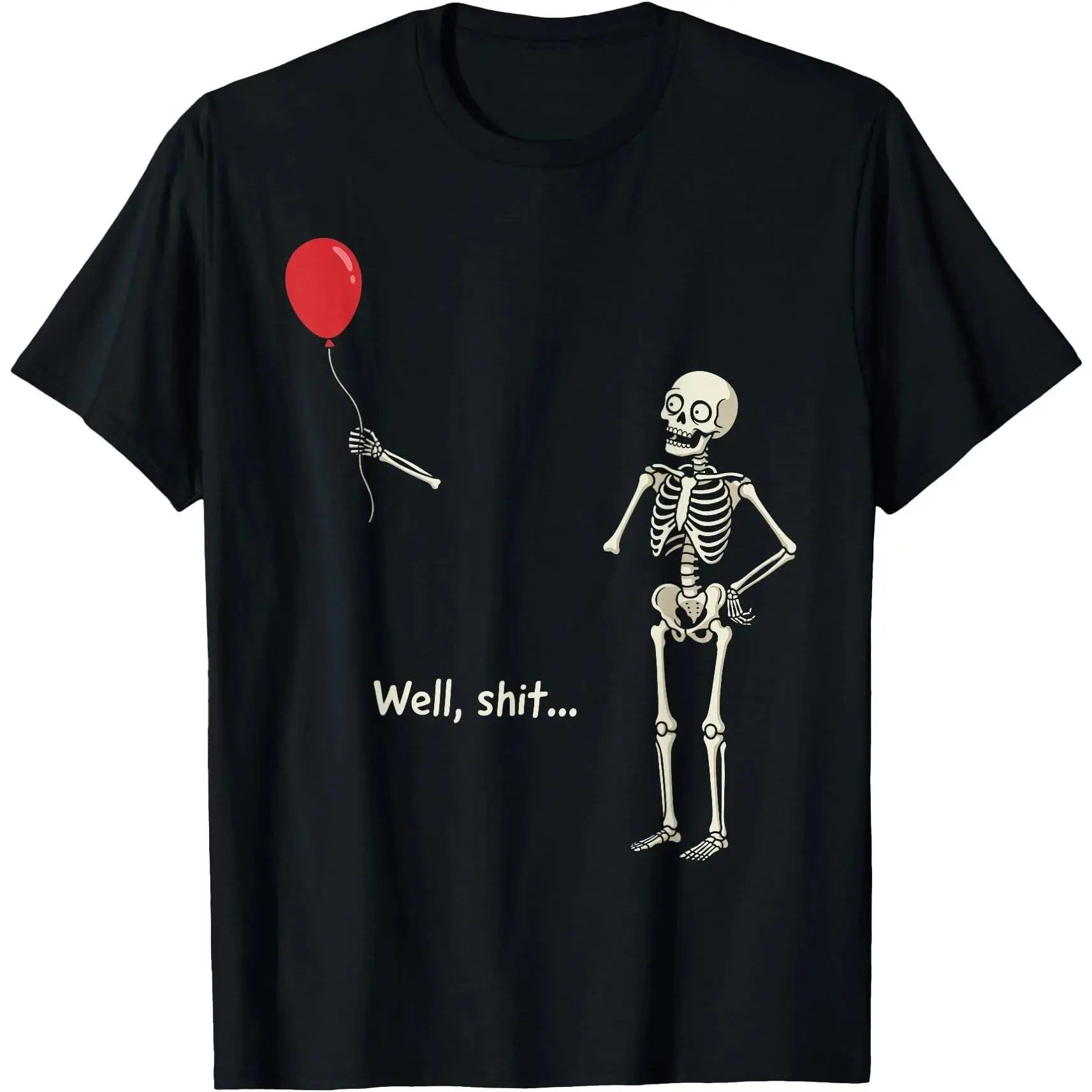 Men's Gothic Halloween T-Shirt - Graphic Well Skeleton Holding Balloon Design, Short, Smooth, Elastic Fabric, Perfect Fit