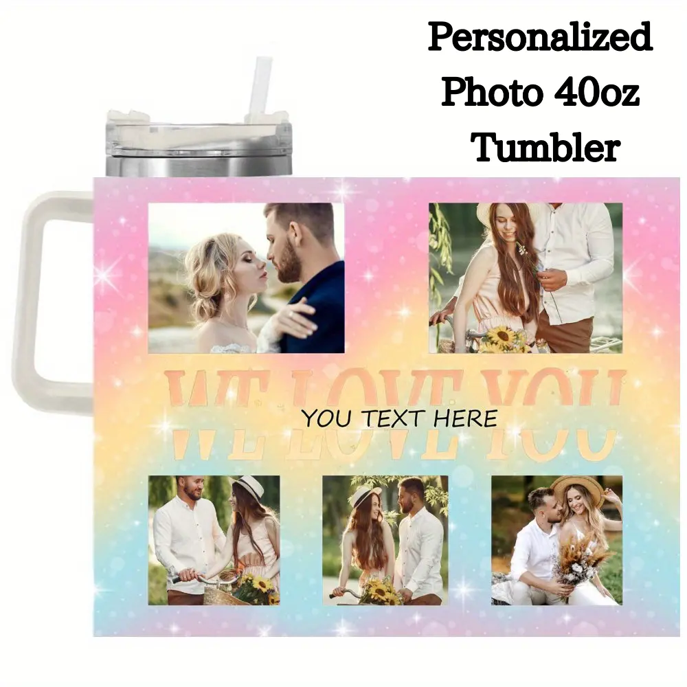 40 Oz Personalized Stainless Steel Tumbler with Handle and Straw - Custom Engraving for Couples, Families, and Friends, Perfect Gift for Birthdays, Anniversaries, and Special Occasions, Customized Photo Tumbler| Personalized Drinkware| Durable Drinkware