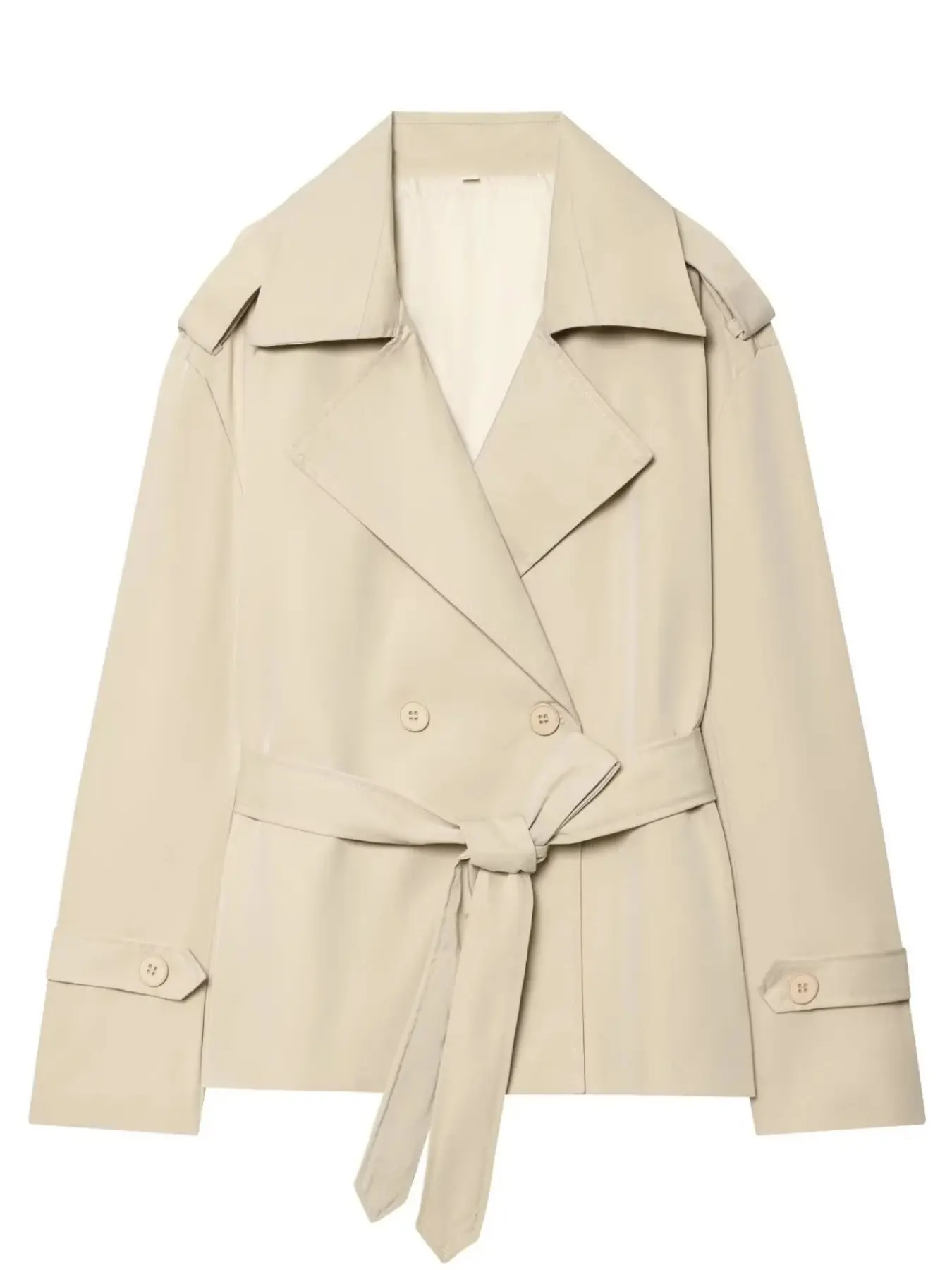 Women Solid Lapel Trench Coat, Spring Fashion Full Sleeve, Waist Cinching Short Windbreak, Lady Ol Commute Outwear, Stylish Women's Jacket, Fall Jackets