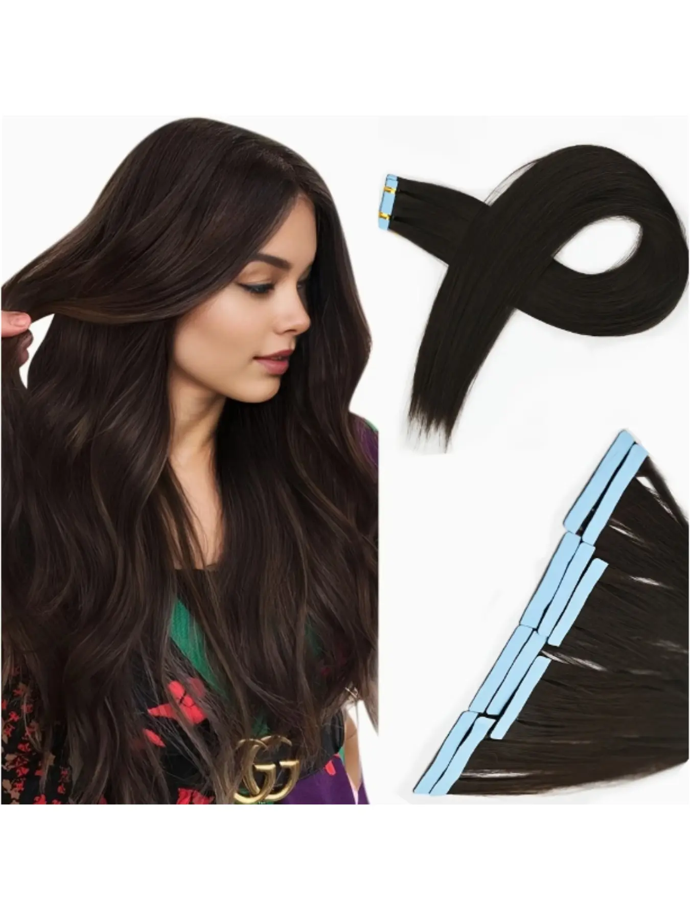 10pcs Women'S Tape-In Hair Extensions, Straight Synthetic Double-Sided Adhesive, Seamless And Invisible for All Hair Types, Synthetic Fiber Extensions