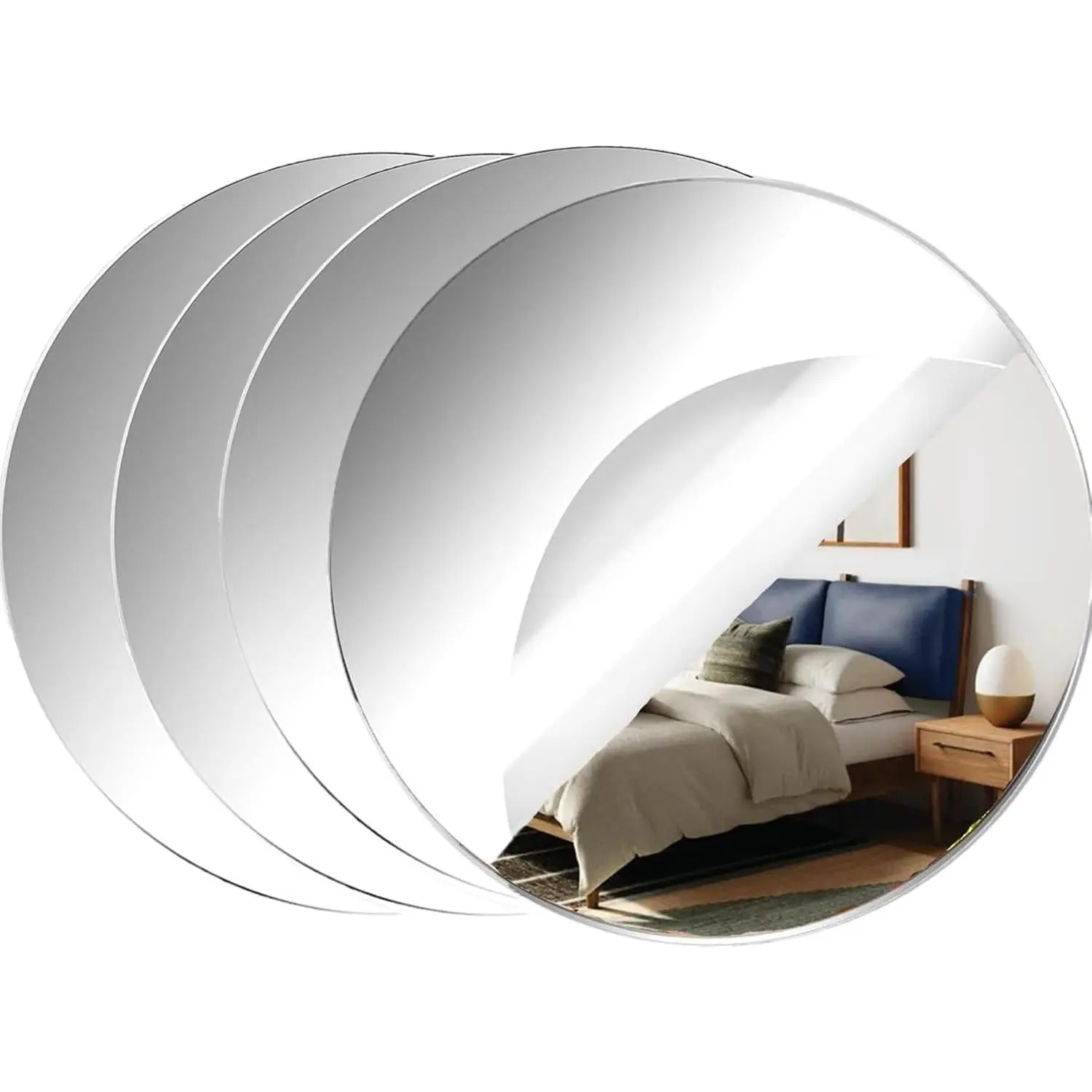 Acrylic Round Mirrors, 4 inch No Glass Circle Mirror Tiles Self Adhesive Mirror Stickers for Wall Home Living Room Bedroom Decor, Small Mirrors for Crafts (4, 4 inch/10cm)