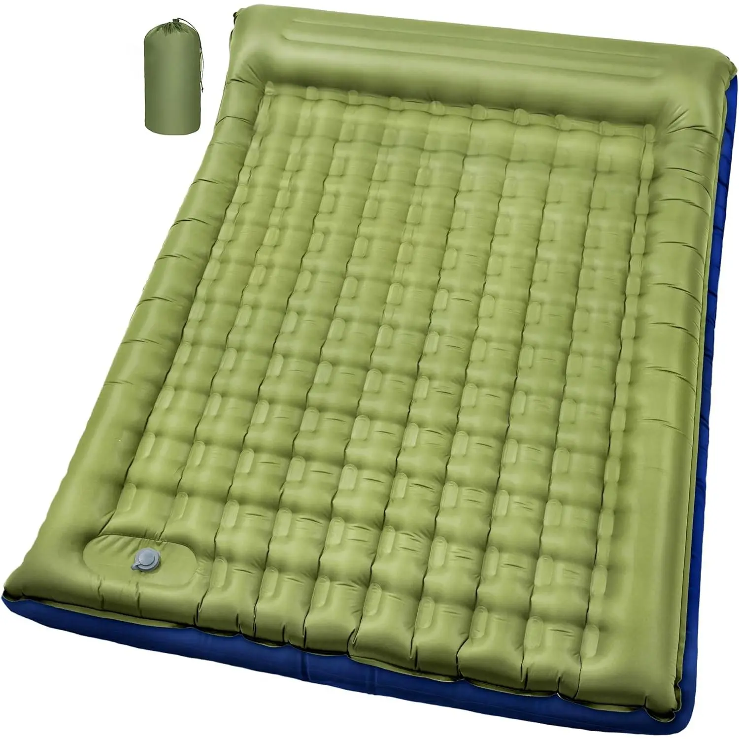 Double Sleeping Pad for Camping - 5.5" Ultra-Thick Camping Mattress with Pillow, Built-in Foot Pump, Compact 2-Person Portable Camping Mat for Backpacking, Hiking, Car Traveling, Beach, Tent