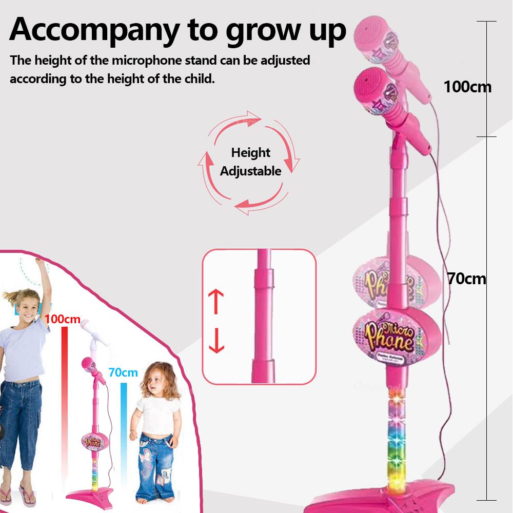 Kids Microphone with Stand Karaoke Song Music Instrument Toys Brain-Training Educational Toy Birthday Gift for Girl Boy LED Adjustable