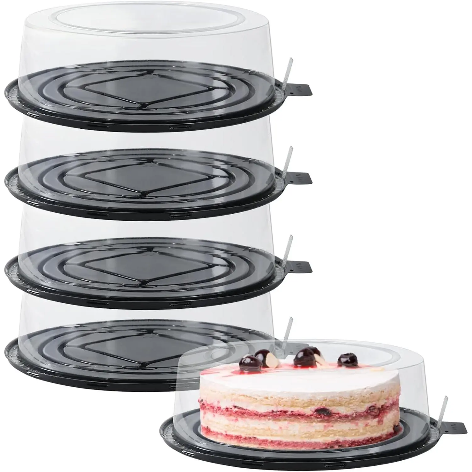 5pcs Round Clear Cake Carriers for Transport Plastic Disposable Cake Containers Carriers with Dome Lids and Cake Boards Clear Bundt Cake Boxes (10inch)