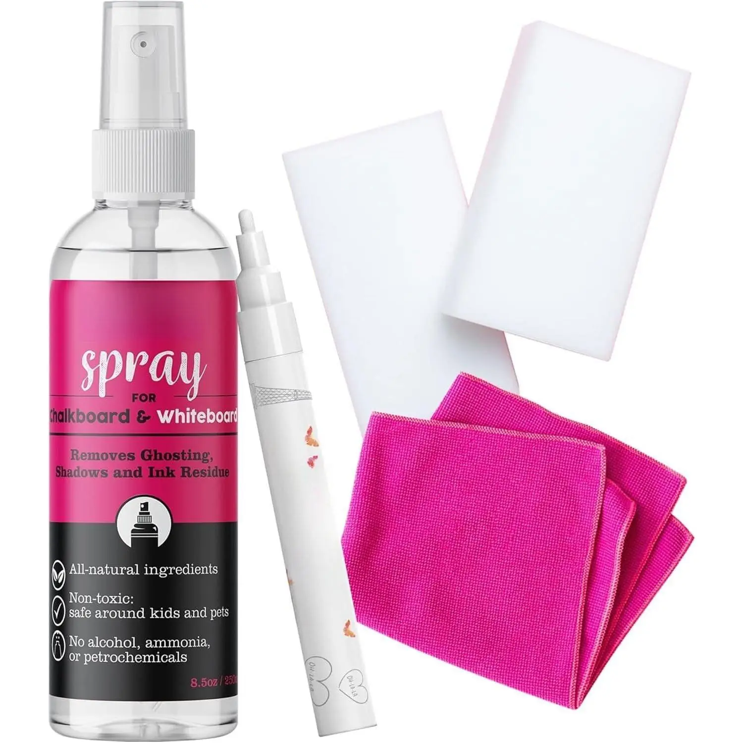 Chalkboard Cleaner  & Eraser for Liquid Chalk Markers | Chalk Eraser Kit - Suitable for Whiteboard, Blackboard and Dry Erase Boards, Glass Board - Comes with White Chalk Pen