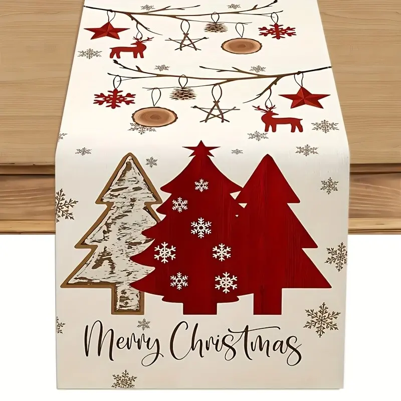 Elegant Gold Snowflake Christmas Tree Table Runner, Holiday Decor for Kitchen, Party, Indoor/outdoor, Easy Clean, Festive Design
