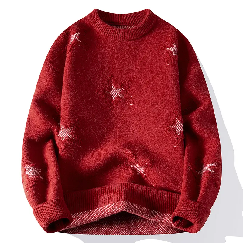 Men's Stylish Retro 5-Pointed Star Round Neck Long Sleeve Sweater - Menswear Matching Casual Pullover Knitwear for Daily Commuting, Street Wear #Sohochic
