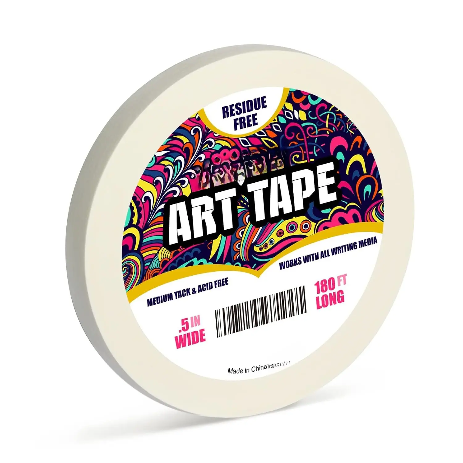 White Art Tape Medium Tack - Masking Artists Tape for Drafting Art Watercolor Painting Canvas Framing - Acid Free 1/2Inch/ 0.5inch Wide 180FT Long